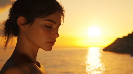 Fototapeta premium Thoughtful Hispanic Lady Looking at the Sunlight