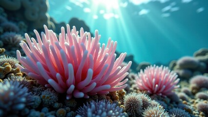 Obraz premium Underwater close-up of bleached coral affected by climate change and ocean warming 