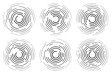 Abstract concentric circles radiating from center to periphery. Sound radio waves connected in radial circle. Simple vector elements for designing advertisements and banners of TV and radio programs