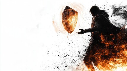 Fototapeta premium a hero casting a glowing shield spell, fantasy magic, radiant energy, isolated on white background