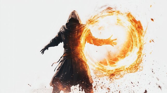 a hero casting a glowing shield spell, fantasy magic, radiant energy, isolated on white background