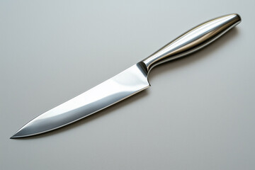Fototapeta premium A Modern Stainless Steel Knife on a Subtle Gray Canvas.