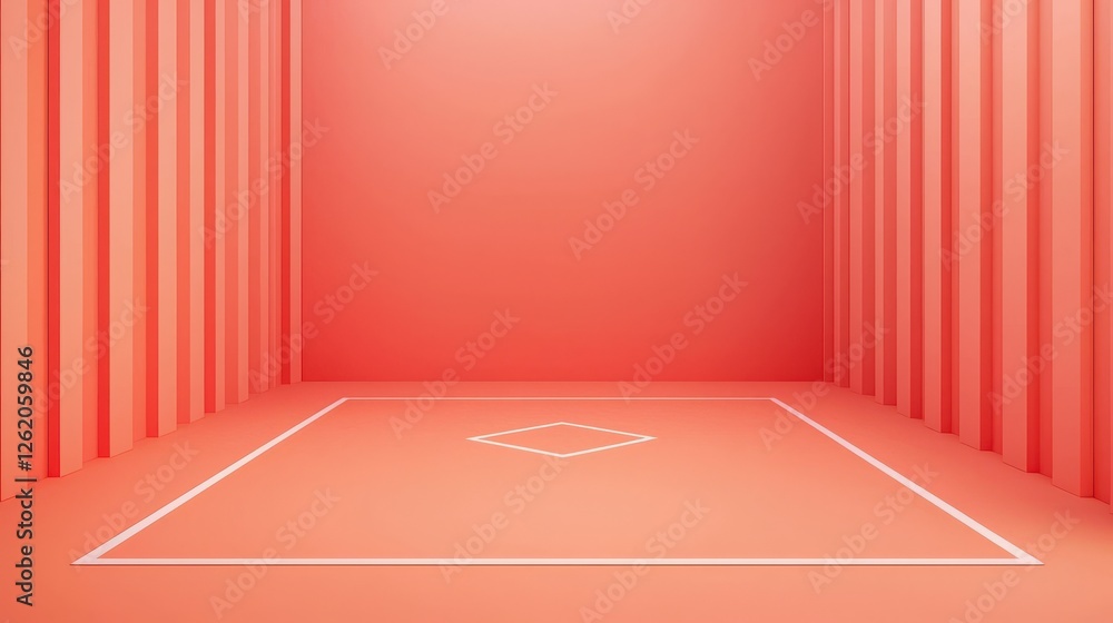 Poster minimalist 3d rendering of a chalked strike zone in a soft coral color palette