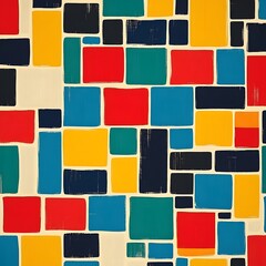 Vibrant Abstract Geometric Mosaic Pattern with Overlapping Colorful Shapes and Blocks