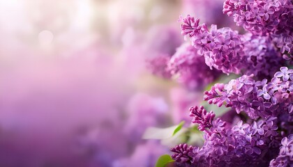 Fototapeta premium purple lilac flowers in the garden. Purple flowers on spring bokeh background with copy space.