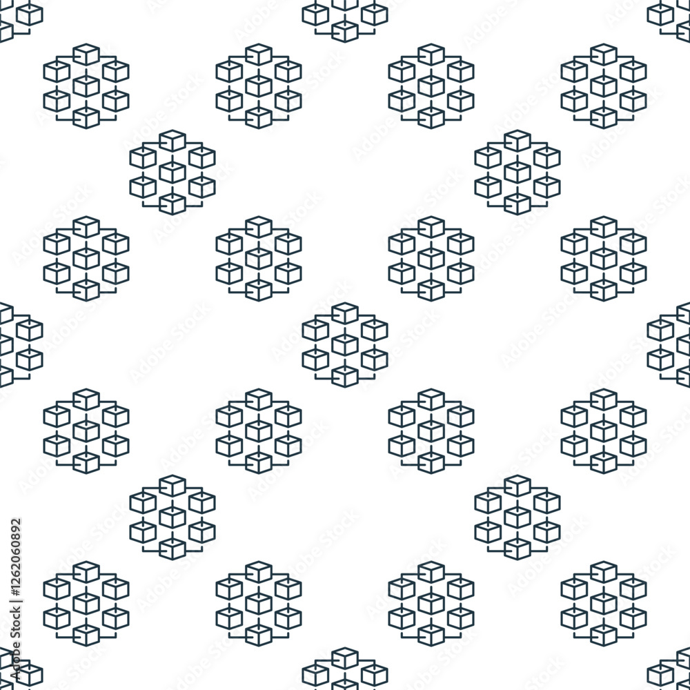 Poster blockchain outline vector seamless pattern. block chain technology simple line background
