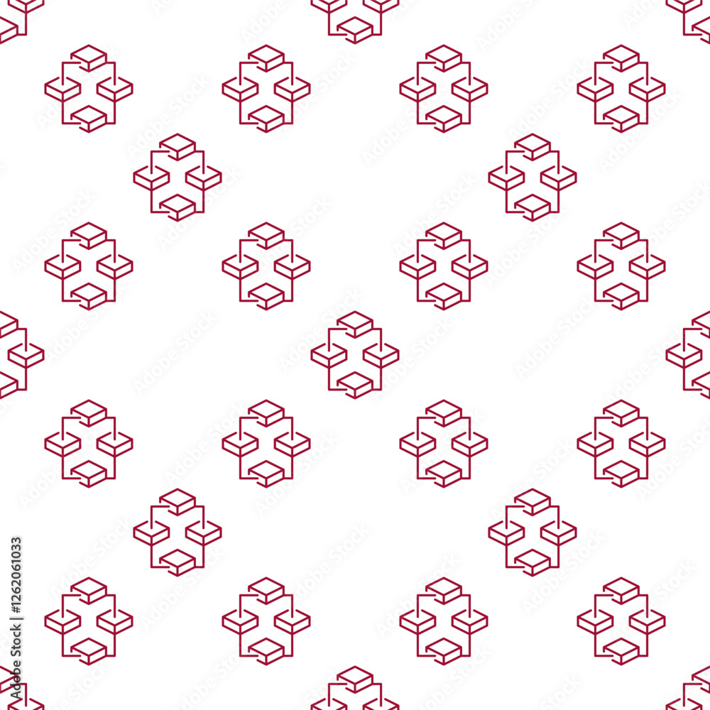 Poster blockchain vector thin line seamless pattern. four blocks linear background