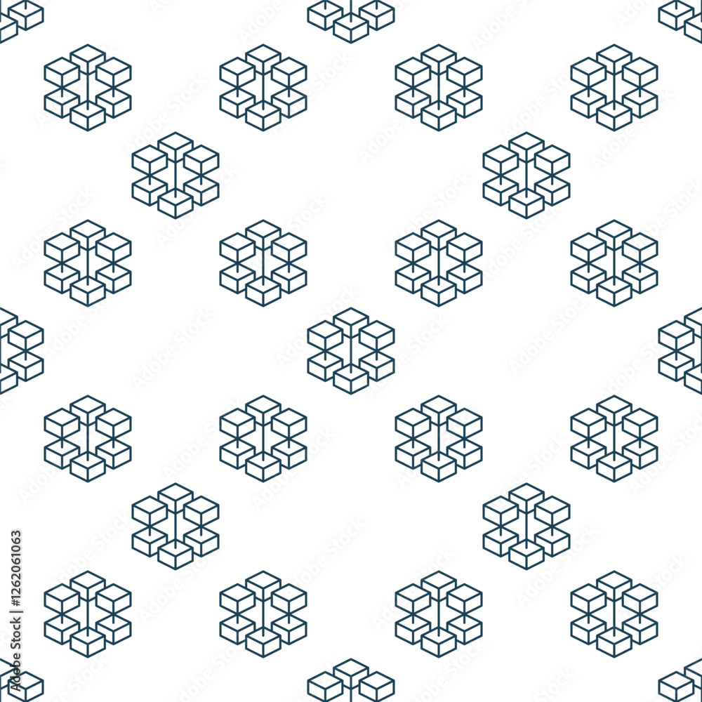 Poster block chain vector thin line seamless pattern. cryptocurrency blockchain technology abstract backgro