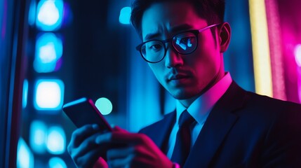 Businessman using facial recognition as a method for two-factor authentication on his business app.