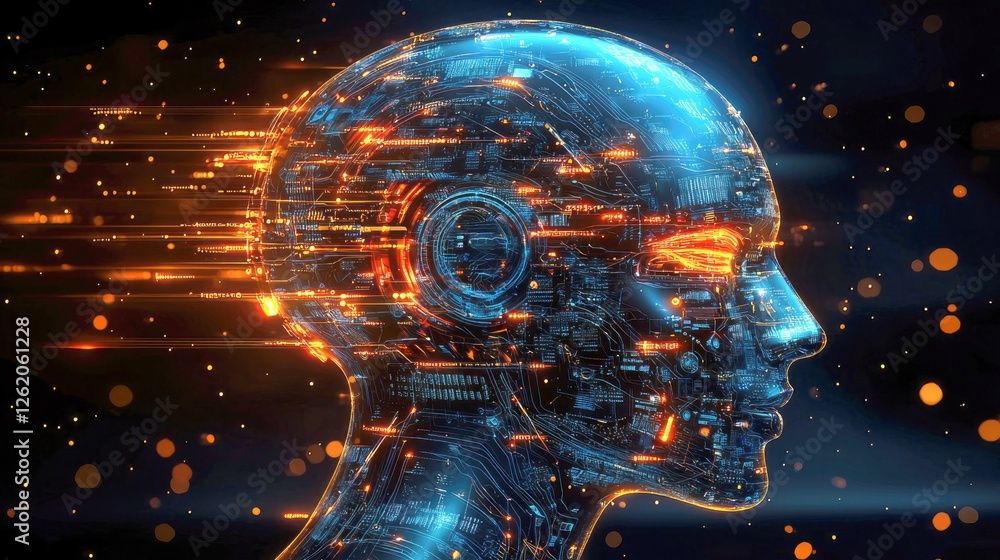 Poster digital mind: exploring the intersection of ai and human consciousness through abstract cyberpunk ar