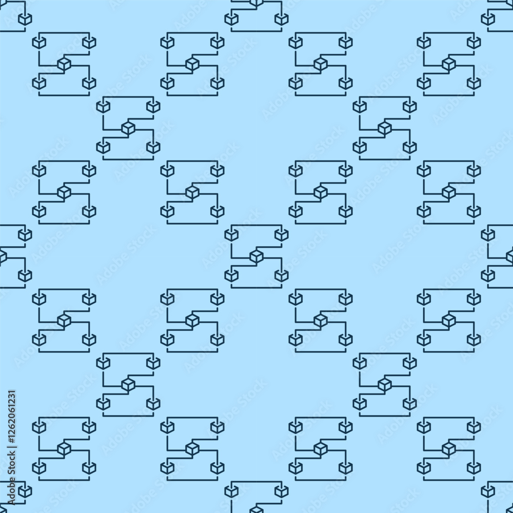 Poster blockchain with 5 blocks vector thin line seamless pattern or background