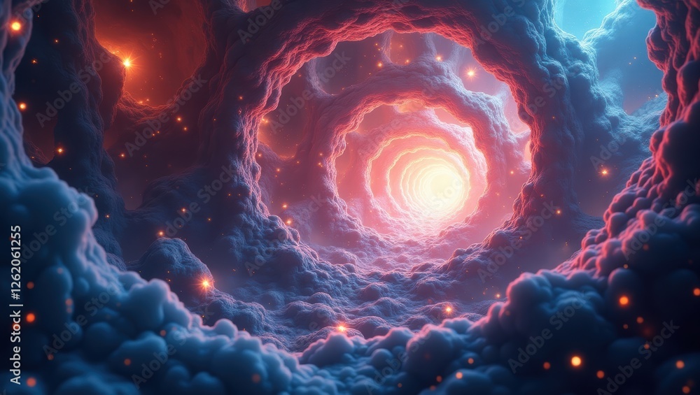 Aufkleber exploring the concepts of quantum gravity and string theory through abstract cosmic visuals and theo