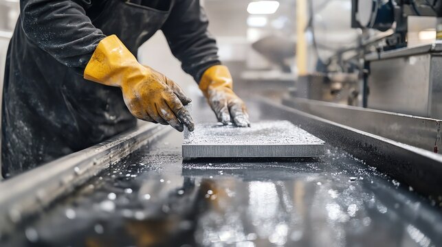 Employees are removing excess materials with precision cleaning techniques after each deposition step.