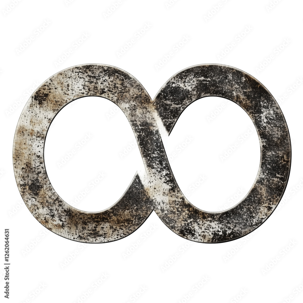 Aufkleber grunge metal infinity symbol distressed texture endless loop abstract design element, isolated on tr