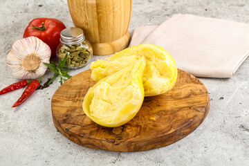 Italian traditional yellow Scamorza cheese
