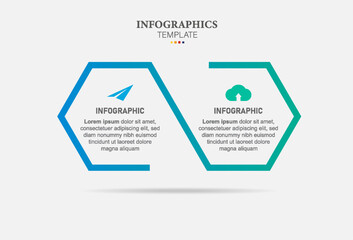 hexagon infographic, diagram, graph, presentation, chart. Business cycle concept with 2 options, parts, steps, processes. Info graphic data template.