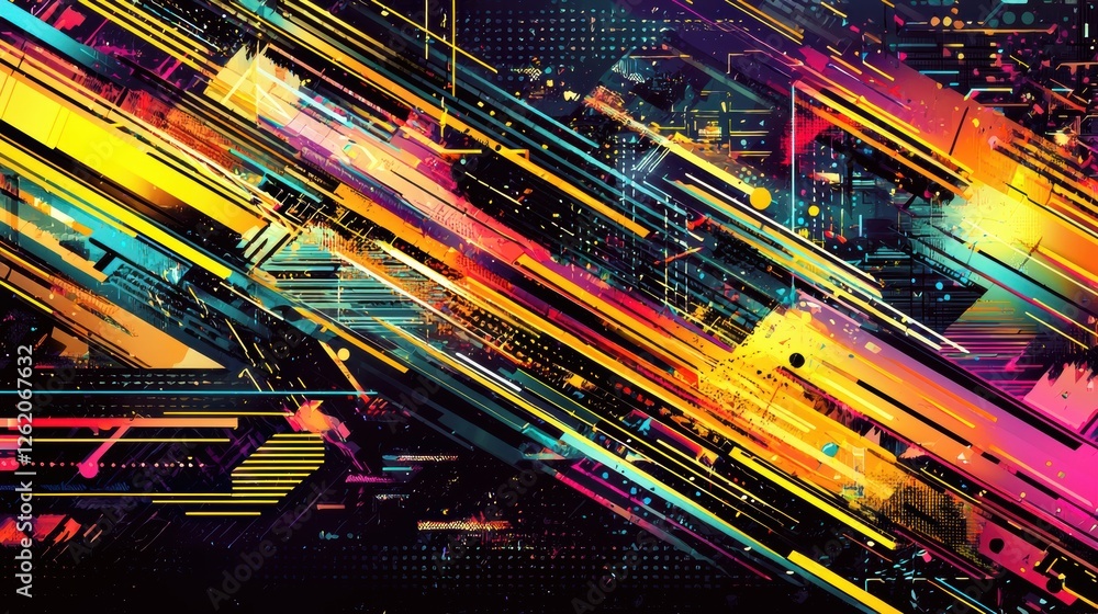 Poster dynamic abstract lines and shapes digital artwork colorful background vivid environment artistic per