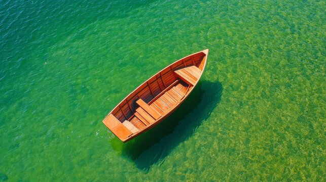 Wooden Rowboat on Clear Green Water