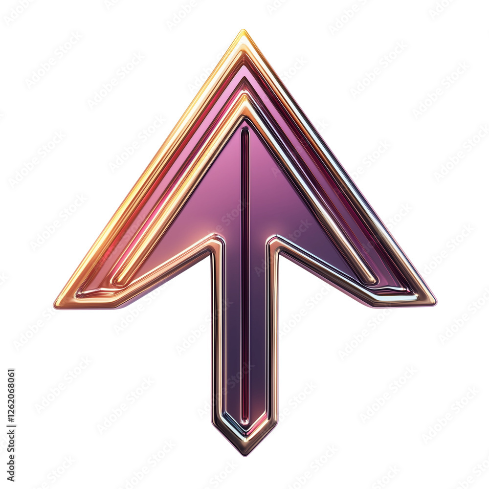 Aufkleber metallic purple and gold up arrow icon 3d render directional pointer graphic design element, isolate
