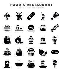 Food and Restaurant icons set. Collection of simple Glyph web icons.