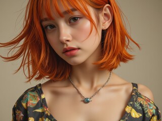 Fototapeta premium Portrait of a young woman with striking orange hair