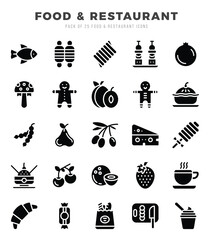 Food and Restaurant Icons Pack Glyph Style. Vector illustration.