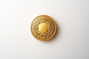 A Polished Gold Coin Resting on a Pristine White Canvas.