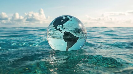An underwater perspective of the Earth's globe, emphasizing its vulnerable status amidst environmental concerns.