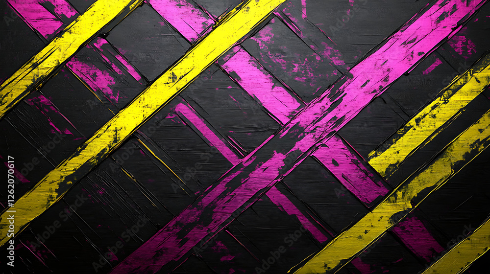 Poster Abstract Brushstroke Pattern with Yellow and Pink Diagonal Lines on Dark Textured Background Design