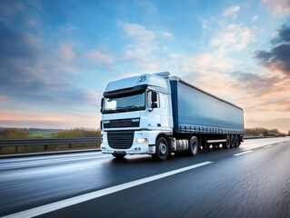 truck on motorway in beautiful sunset light
