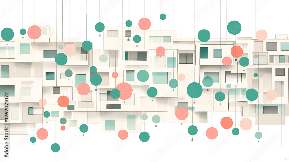 Aufkleber abstract composition of floating geometric shapes and architectural elements in pastel colors design