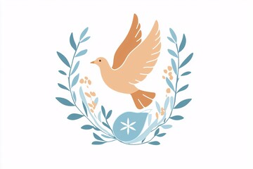 Minimalist baptism symbol with a dove and water elements, embodying purity and renewal, perfect for religious publications, invitations, or educational resources.