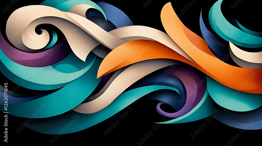 Aufkleber abstract curving colorful forms in gradient shades on a black background for creative design element