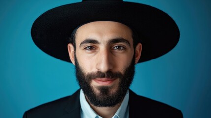 Man wearing traditional Jewish headwear and beard, looking contemplative.