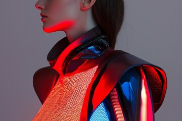 Cybernetic fashion with adaptive textiles highlights innovative clothing that dynamically adjusts to movement, featuring sleek designs, vibrant hues, and integrated smart technology
