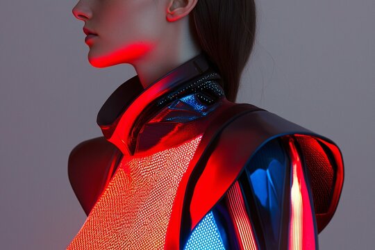 Cybernetic fashion with adaptive textiles highlights innovative clothing that dynamically adjusts to movement, featuring sleek designs, vibrant hues, and integrated smart technology