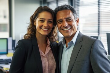 Happy professionals posing for the camera in their office, suggesting a positive work environment and collaborative culture.