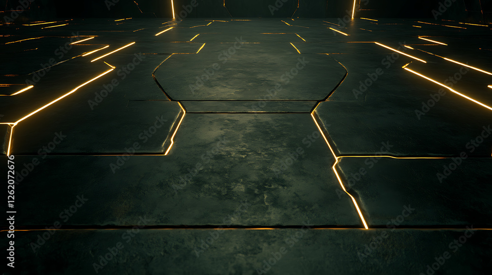 Poster abstract futuristic floor with illuminated geometric pattern design technological backdrop