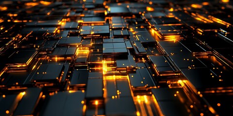 Fototapeta premium Abstract glowing tech cubes, digital background