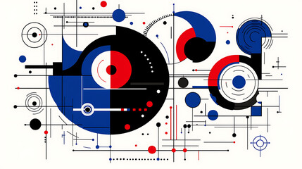 Obraz premium Abstract Geometric Composition Featuring Circles and Lines in a Modern Color Palette Design