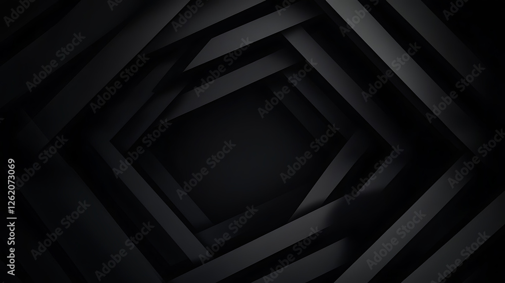 Poster abstract geometric composition with overlapping black strips and a central dark void space