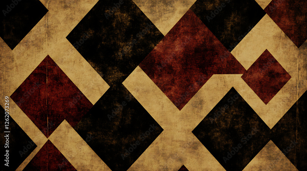 Poster abstract geometric diamond pattern design with textured background in red black and beige colors
