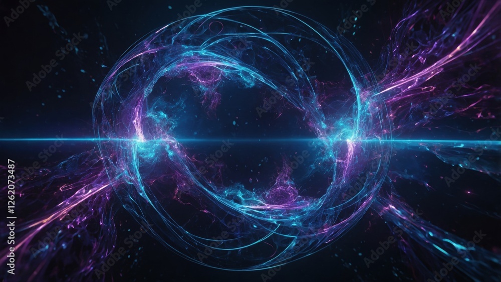 Poster exploration of quantum entanglement through vibrant visual representation of energy and light dynami