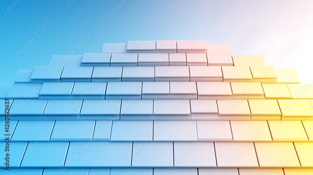 Poster abstract geometric structure of tiles creating an ascending pyramid with bright gradient lighting