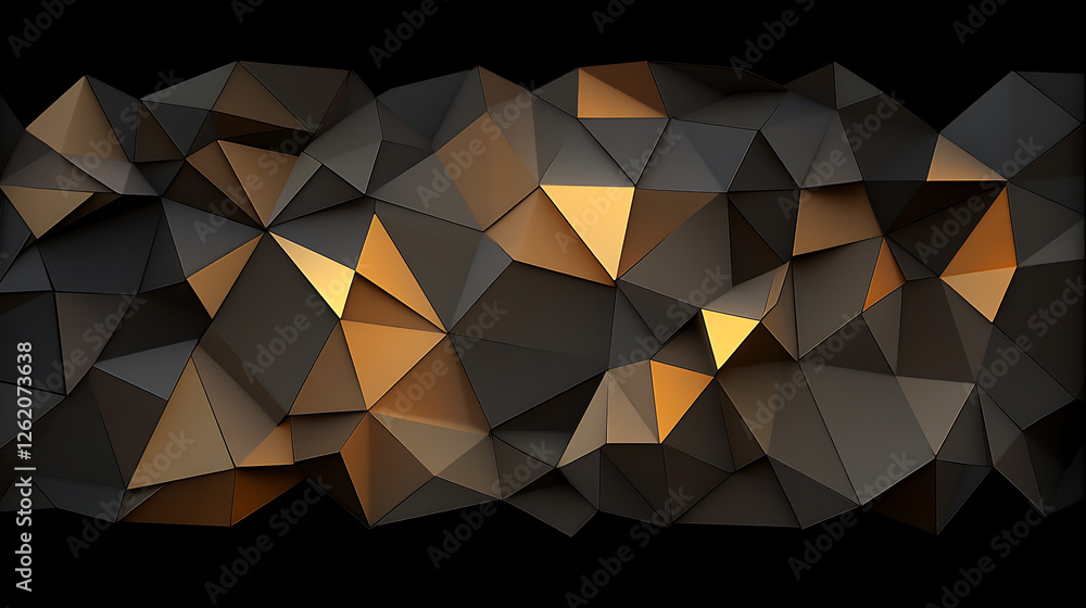 Poster abstract geometric polygon background with black and gold shimmering triangles texture design