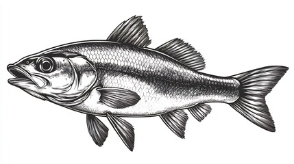 Fototapeta premium Detailed Black and White Illustration of Trout Fish Isolated on White