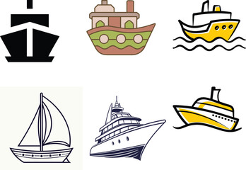 Ship Icon Vector Art Illustration Bundle Image Set for Commercial and Personal Use