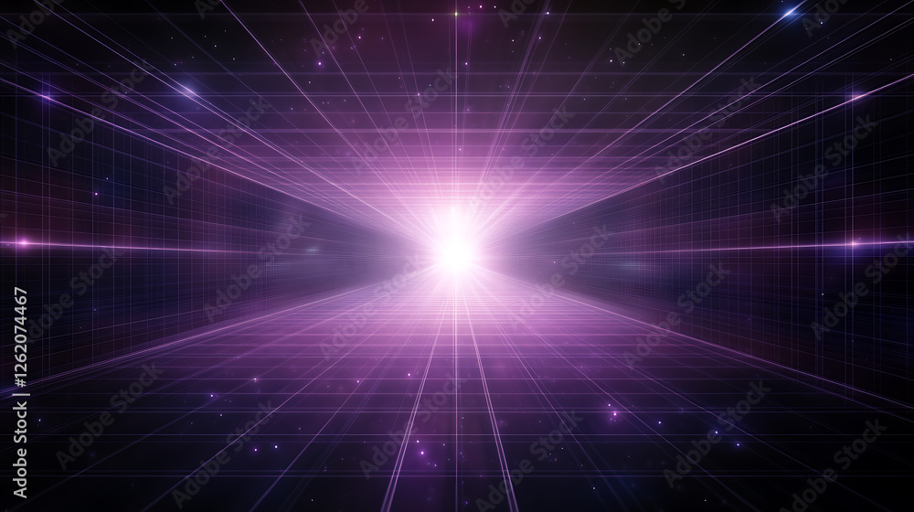 Poster abstract grid portal to another dimension shining in the void of deep dark space background