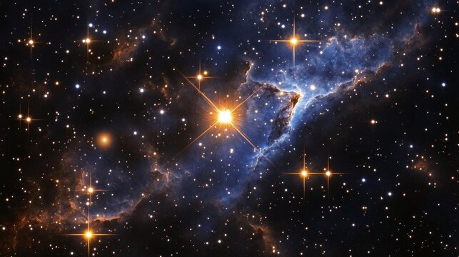 A captivating pulsar emitting a bright beam of light, set against a dense star cluster in space