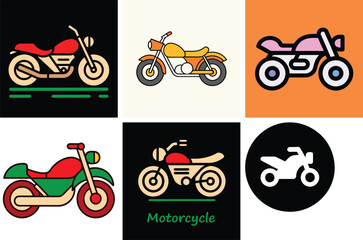 Motorcycle Icon Vector Art Illustration Bundle Image Set for Commercial and Personal Use